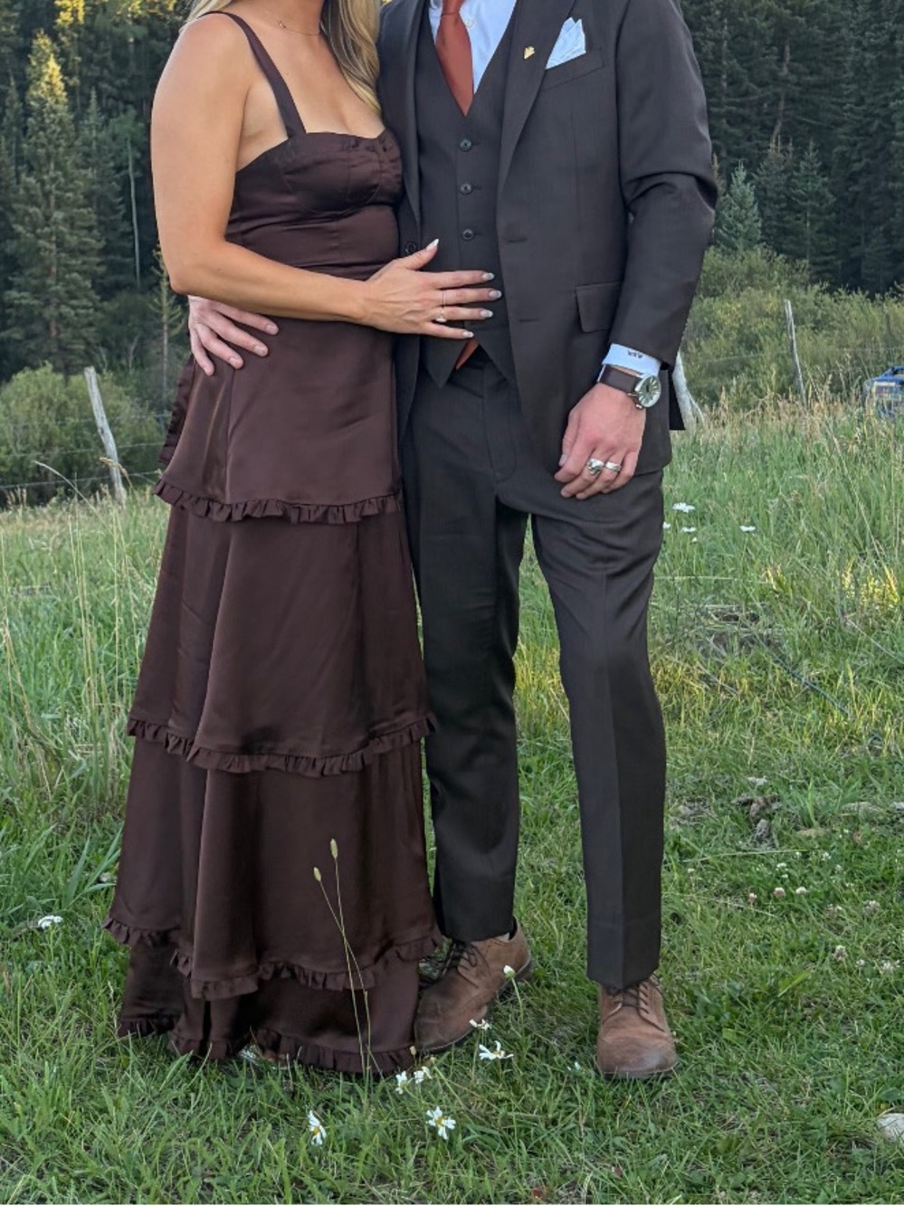 Show Me Your MuMu Brown Tiered Corset High-Low Dress